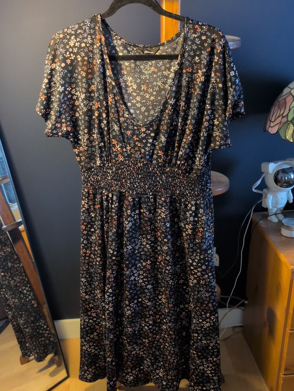 Reitmams Floral Short Sleeve Midi Dress - Black with Flowers